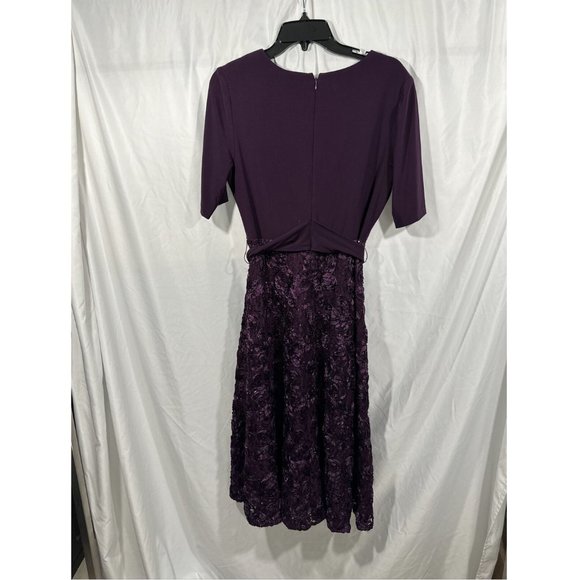 NEW $219 Alex Evenings [ 10 ] Mixed Media Sequined Rosette Midi Dress Eggplant‎ - Picture 10 of 14